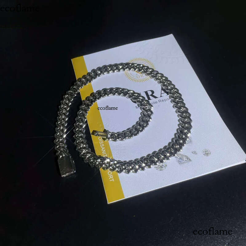 10mm Hip Hop Necklace for Pendant White Sterling Sier Iced Out Vvs Moissanite Dia Cuban Link Chain Men Women
