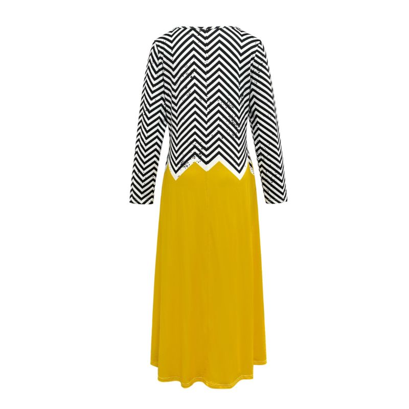 Women's Autumn & Winter Striped Patchwork Maxi Dress, Milk Silk Fashion Versatile Long - Sleeve Dress-CF55073