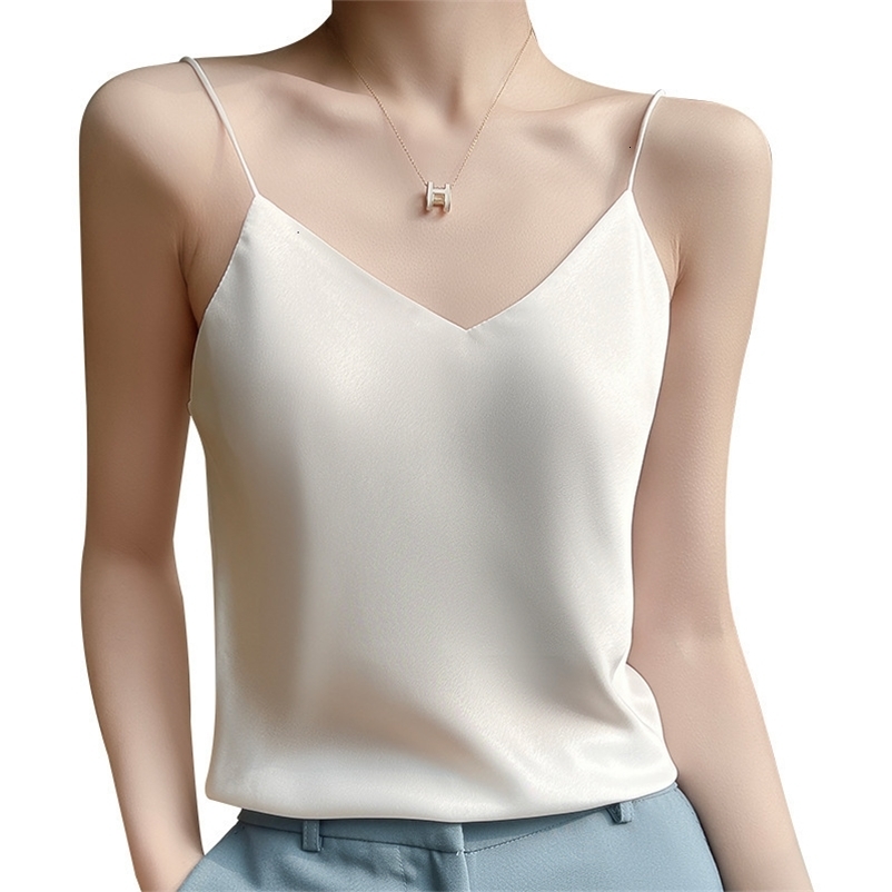 Camisoles Tanks Fashion Silky Camisole Women's Inner With White Bottoming Satin Top Summer V-neck Thin Section 230518