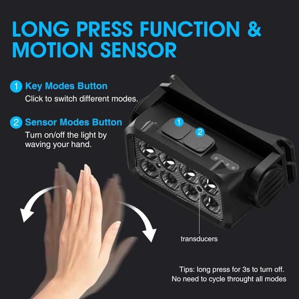 Motion Sensor Rechargeable Headlight Flashlight 8 LED Ultra Bright Headlights Fishing Headlamp Led Forehead Head Lamp Flashlighs J250925