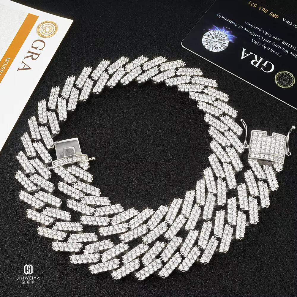 Hiphop Jewelry 14mm VVS Moissanite Diamond Bracelet S925 Sterling Silver Iced Out Miami Cuban Link Chain Necklace
