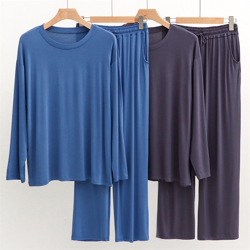 Men's Sleepwear Modal Long-Sleeved Trousers Set Soft Comfortable Drape Pant Men's Pajamas Autumn Winter Sleepwear Male Nightwear Home Clothe