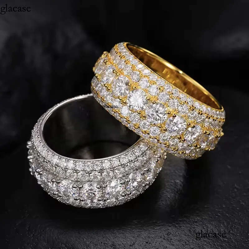 Hip Hop Iced Out Sier Pass Dia Tester 5 Rows VVS Moissanite GRA Rapper Dazzg Sparkly Eternity Band Ring For Men