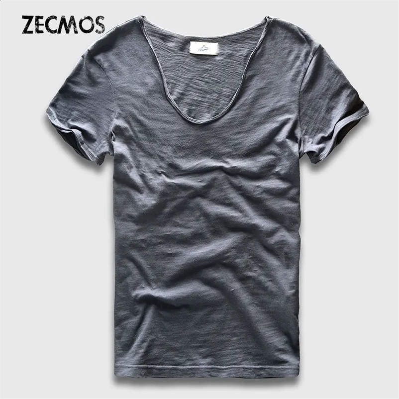Mens Basic T-Shirt Solid Cotton V Neck Slim Fit Male Fashion T Shirts Short Sleeve Top Tees 250225