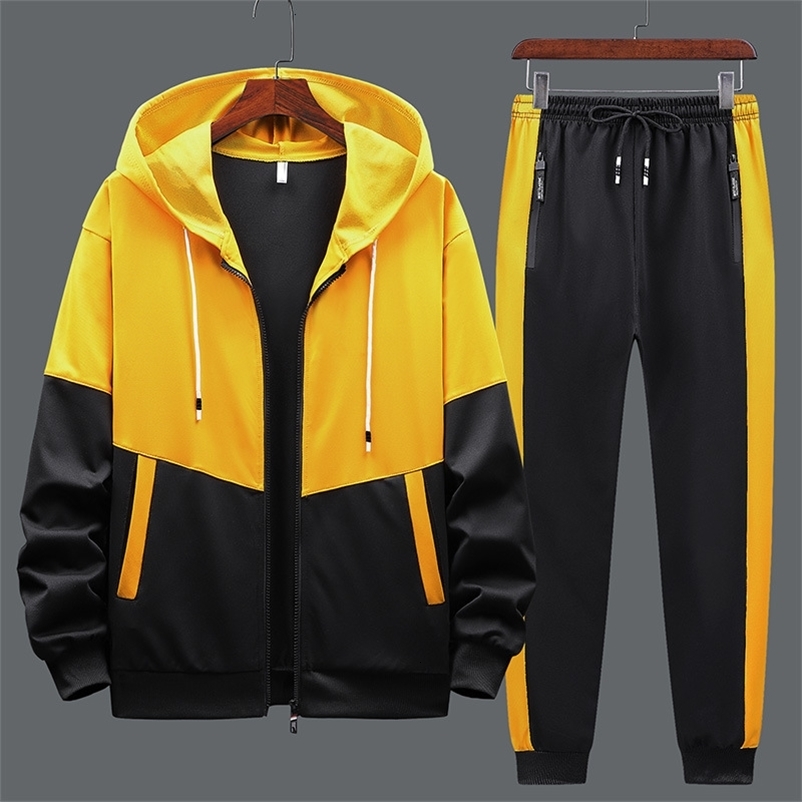 Men's Tracksuits Autumn Men's Patchwork HoodiesPants Sets Hooded SweatshirtSweatpants Men Tracksuits 2PCS Cardigan Hoodie Suits S-4XL 230503