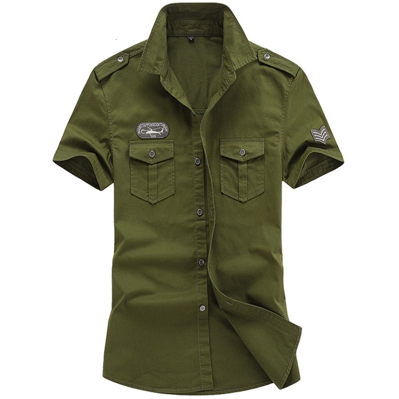 Men's Casual Shirts Solid Color Cotton Men's Shirts Short Sleeve Turn-down Collar Army Green Khaki Men Tops Casual Male Camisas shirt 6XL 23