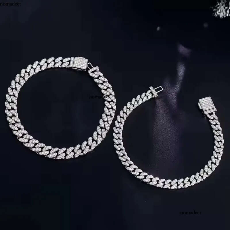 Real Dia Vvs Moissanite Link 6mm-15mm and 7inch-24inch Sier Hip Pop Cuban Chain d0