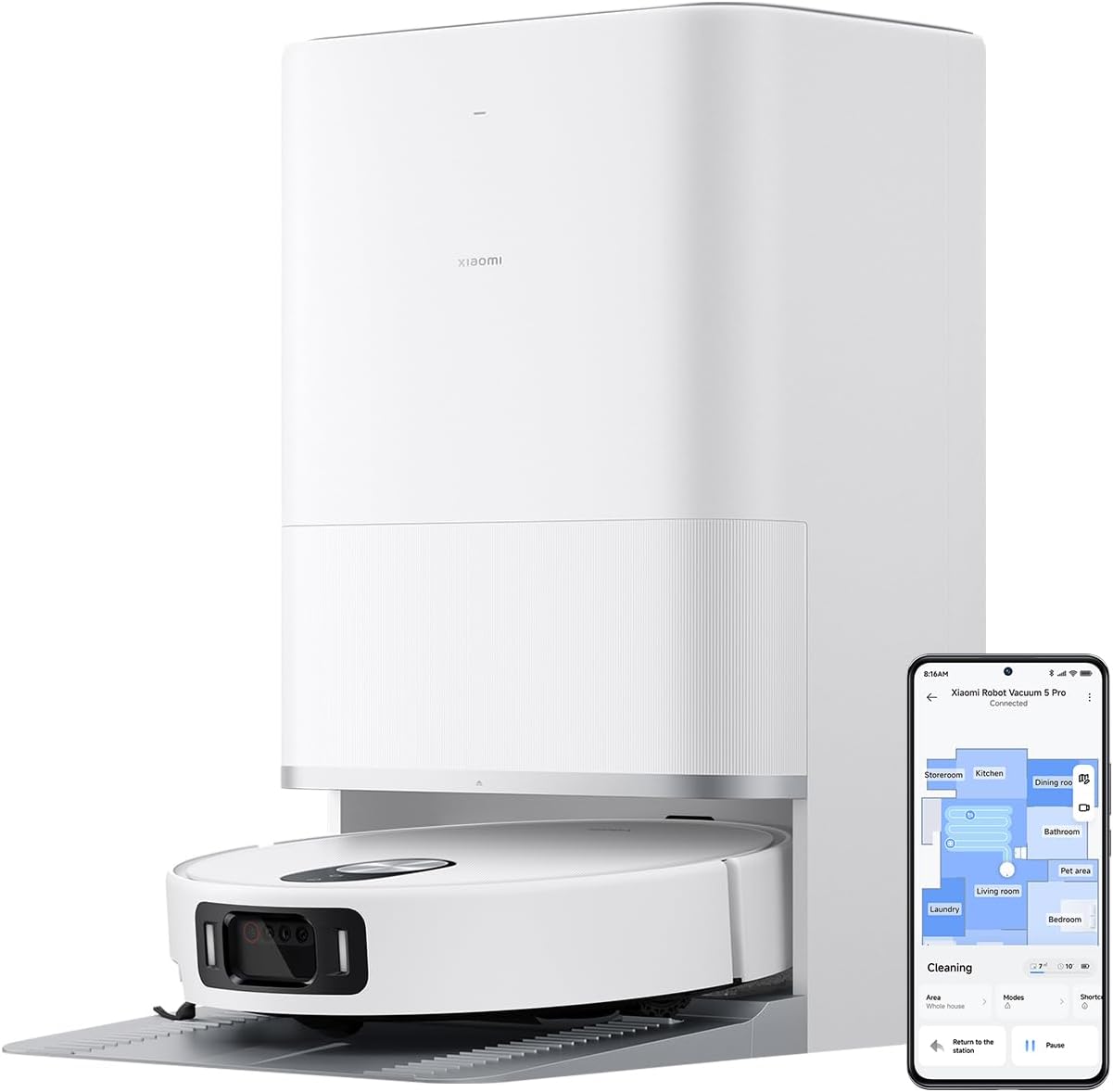 Xiaomi Robot Vacuum 5 Pro EU, AI triple-camera Smart detection system,Ultra-powerful 20000Pa suction,Hassle-free self-cleaning station