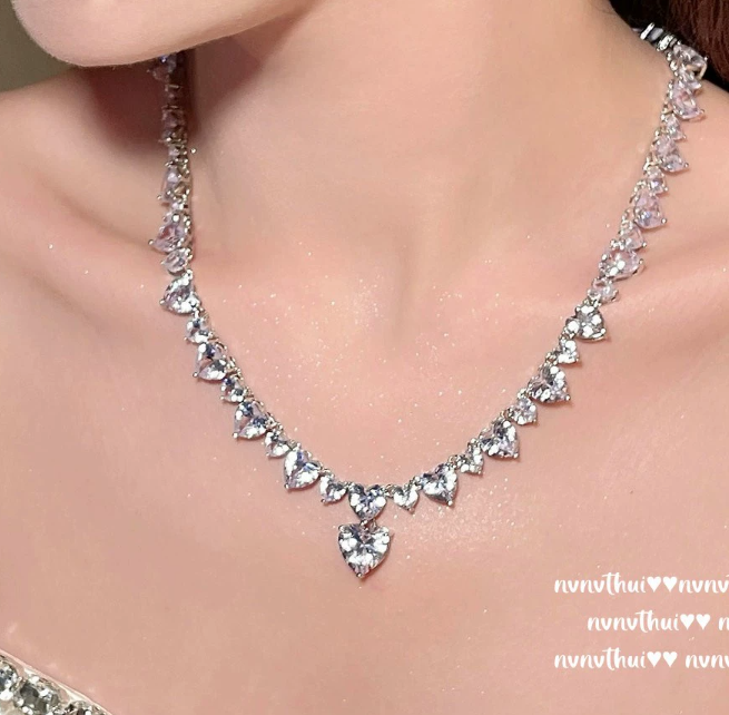 Trendy Heart Simulated Diamond CZ Necklace White Gold Filled Party Wedding Chain for Women Men Gemstones Jewelry Gift 250728