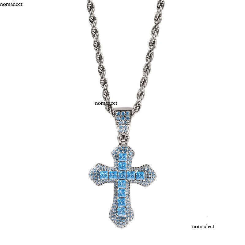 Blue Red Zircon Cross Fashion Mens Gold Necklace Hip Hop Iced Out Pendant Necklaces Jewelry 08
