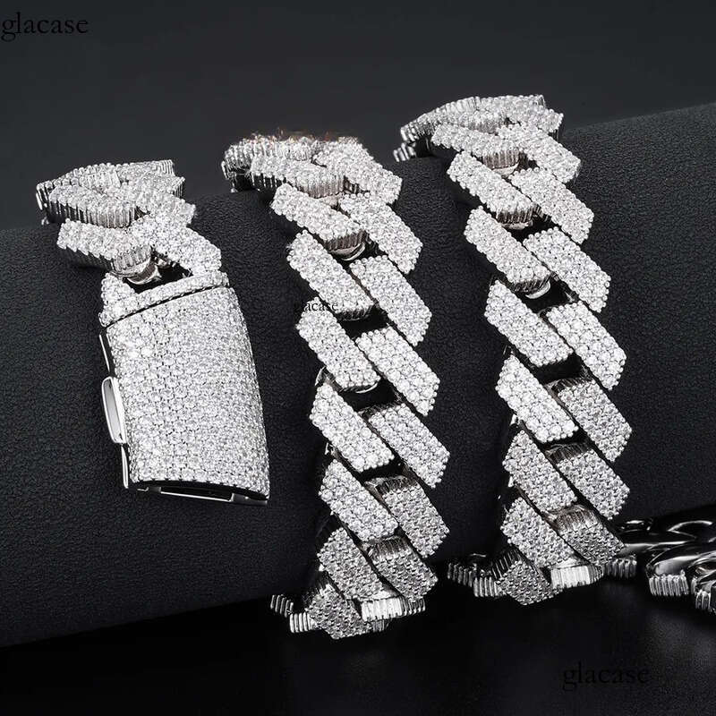 Mens 14K Gold Plated Pure Sier 13Mm Link Chain Moissanite Dia Iced out Hip Hop Bling Sets Fashionable Jewellery