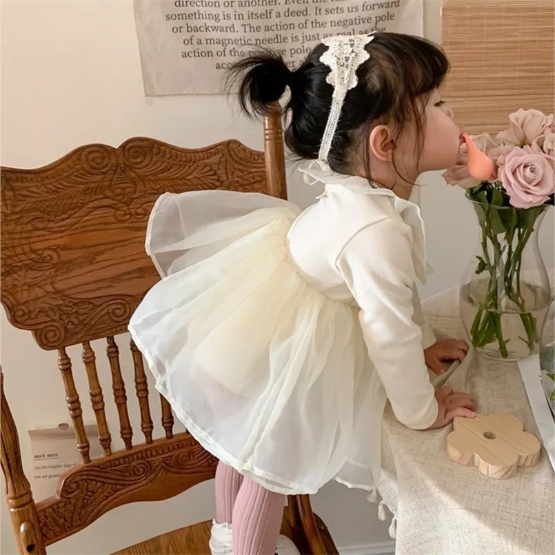 born Baby Girl Tulle Romper TUTU Dress Infant Toddler Lace White Puff Vestido Birthday Marry Spring Summer Baby Clothes 0-2Y 250107