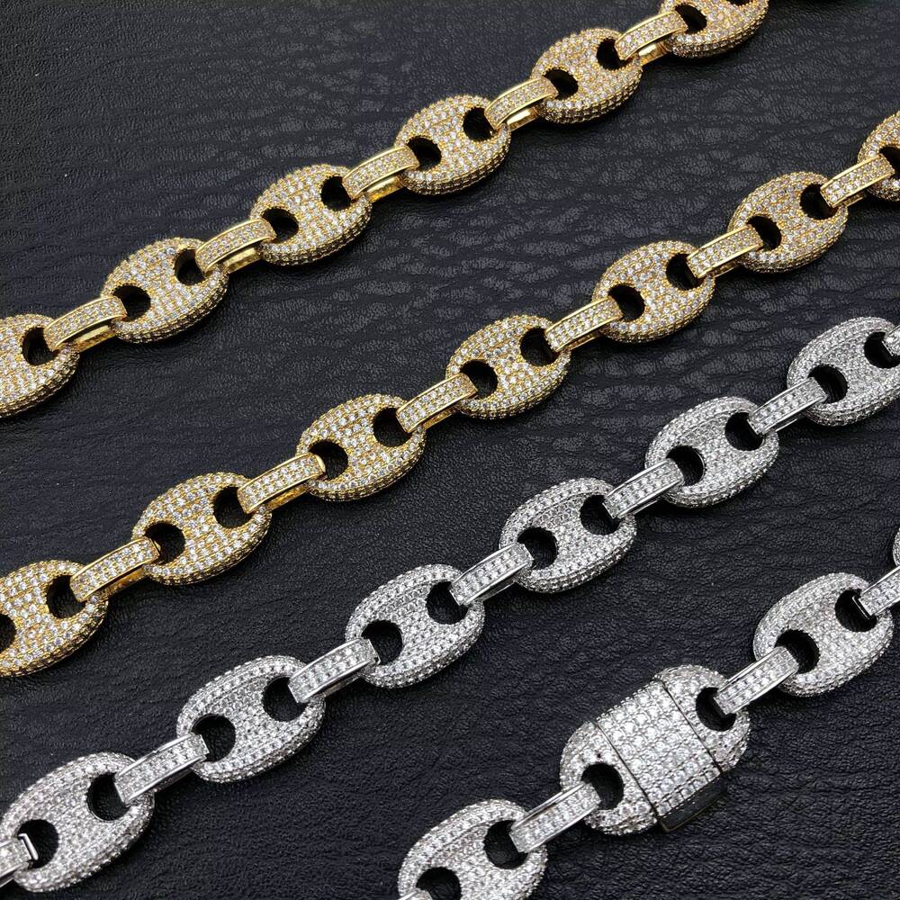 YSSJewelry Hip Hop Claw Set Moissanite Bling Iced Out Solid Coffee Beans Pig Nose Link Chain Necklace for Men Rapper Jewelry