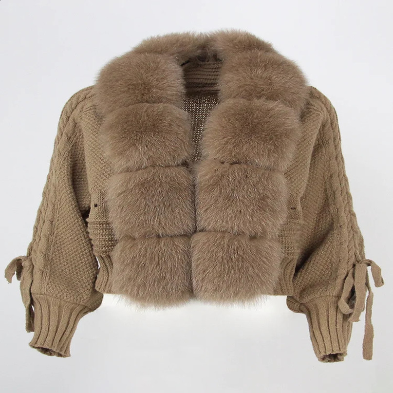 OFTBUY Winter Womens Casual True Fox Fur Collar Fashion Short Warm Loose Knitted Jacket with Natural Board Coat 240828