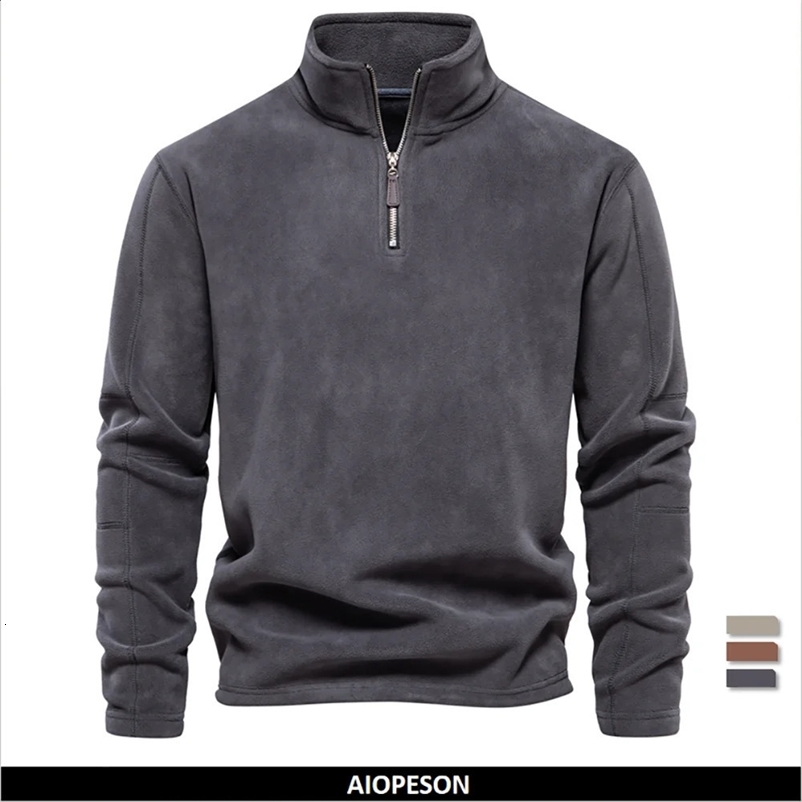 AIOPESON high-quality thick warm wool jacket mens zipper neck pull flower mens sports shirt soft shell mens jacket 241203