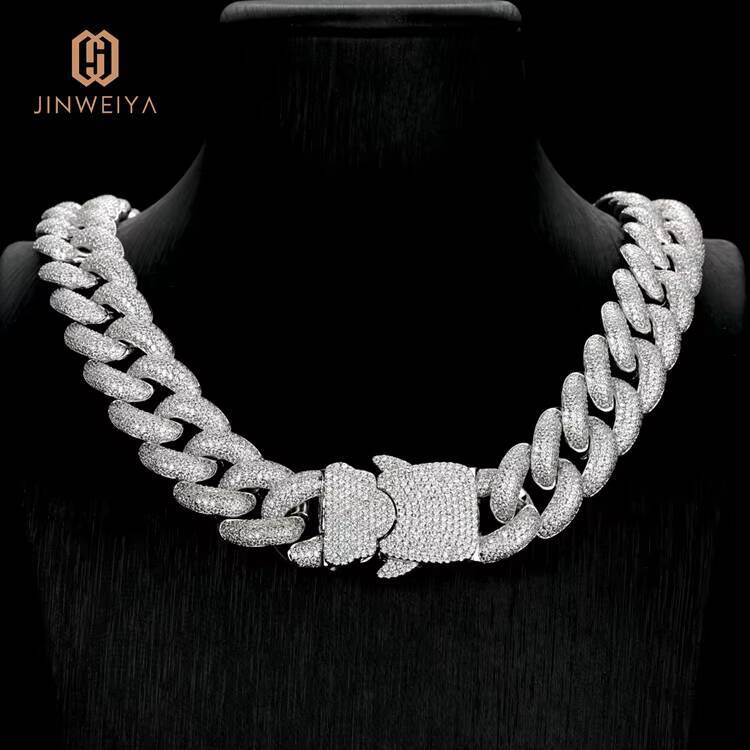 JWY Hiphop 20mm Cuban Link Chain Ice Out Gold Plated Brass Chain with Moissanite for Men for Anniversaries