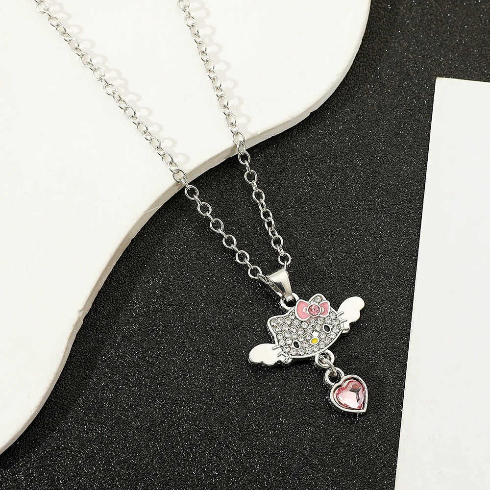 Sanrio Sanrio Hello Kitty Necklace Angel Wings Heart Crystal Pendant Necklace Accessories Womens Holiday Gift L250925