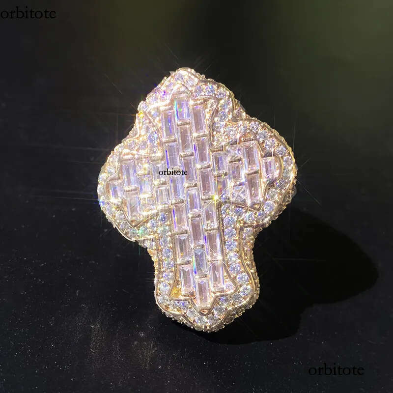 Hip Hop Square T Zircon Cross Copper Real Gold Plated Finger Ring Jewelry Gift