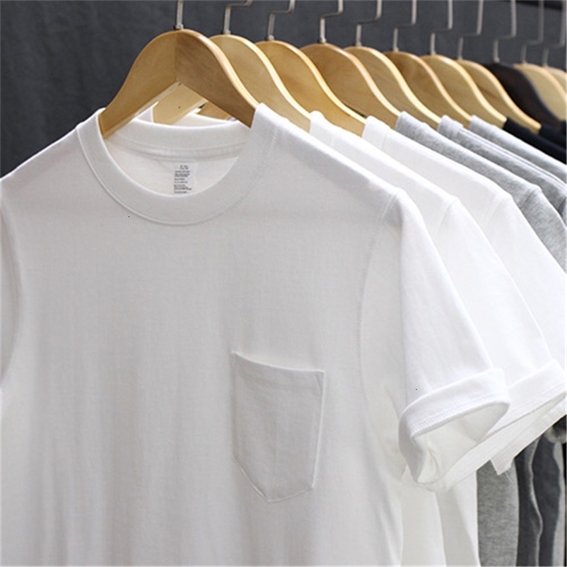 Men's T-Shirts 260g Heavy Weight Men's T-Shirt Summer Retro Simple Handsome Chic Casual Soft Solid Color Cotton Pocket Short Sleeve O-Neck T