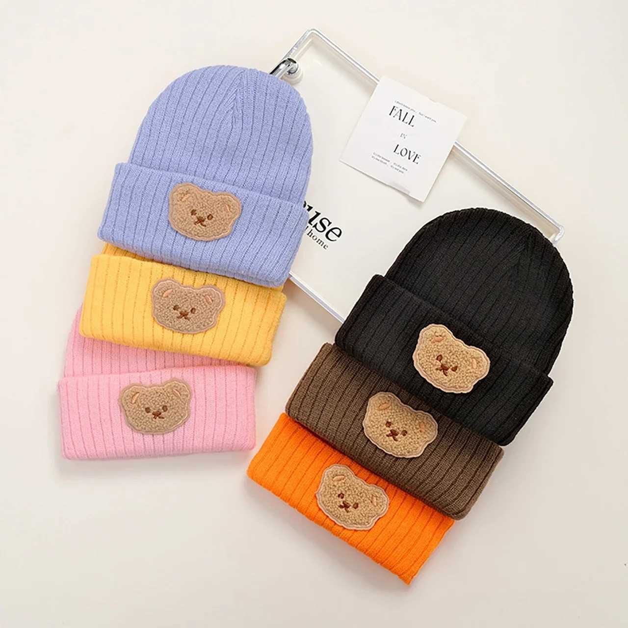 Korean Bear Baby Beanie Cap Winter Infant Warm Knitted Hat Cartoon Kids Pullover Hats Toddler Boy Girl Bonnet L250925NBDX