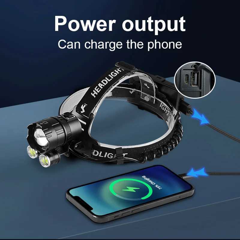 New XHP360COB Most Powerful Headlamp Super Bright Floodlight Rechargeable Led Head Flashlight Outdoor Camping Fishing Headlight J250925
