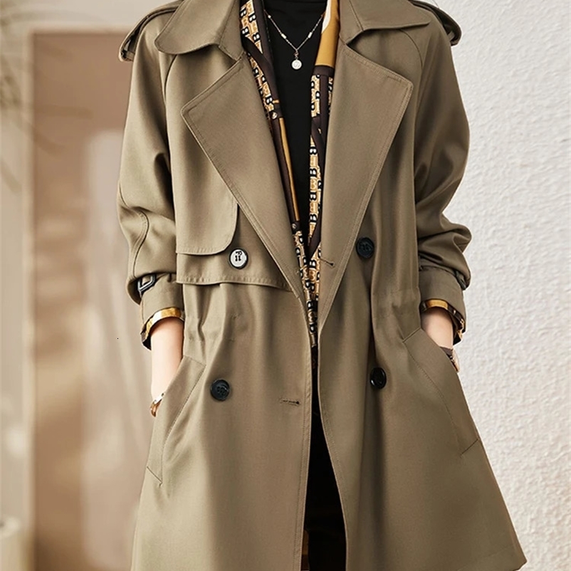 Casual Double Breasted Mid-length Trench Jacket Korean Loose Drawstring Abrigos Gabardina Women Windbreaker Spring Chic Coats 240703