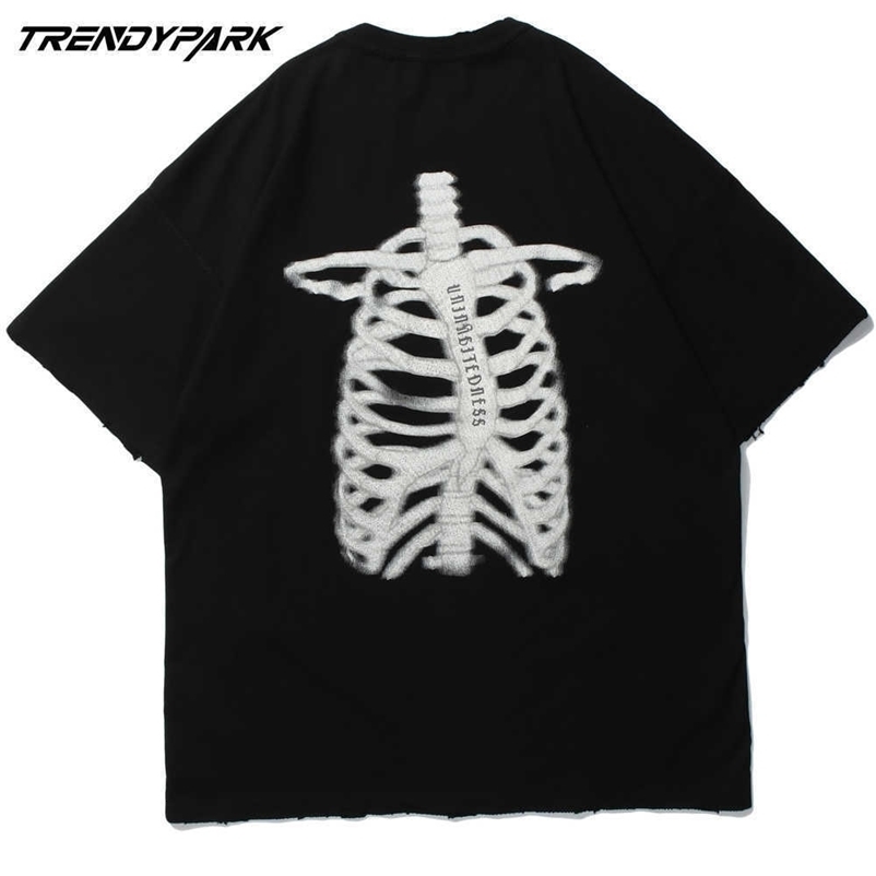 Hip Hop Oversized Harajuku T Shirt Men Skeleton Print Goth Tshirt Cotton Casual Summer Short Sleeve T-Shirt Streetwear Tops 210601