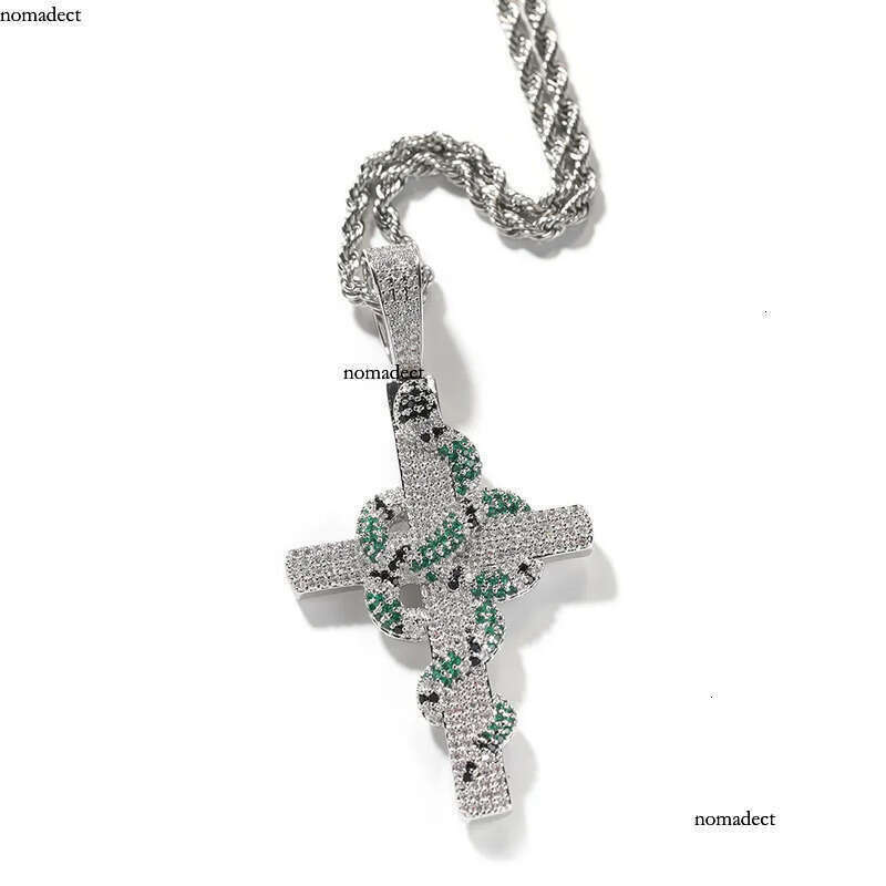 Iced Out Cross Necklaces Retro Snake Pendant Fashion Mens Hip Hop Necklace Jewelry f5