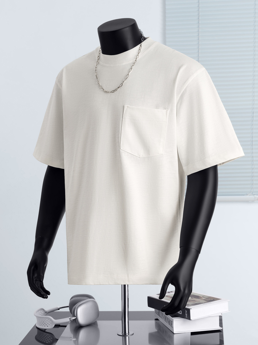 Hipster Men's Japanese Retro Short-Sleeve T-Shirt with Slub Cotton Texture - Heavyweight Pure Cotton, Loose Fit, Unisex Style -53M