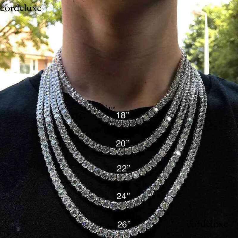Hot sale bling pass dia tester hip hop copper 3mm moissanite tennis chain 20