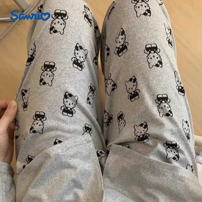 Sanrio Hello Kitty Pajama Pants WomenS Spring Summer Trousers Walk Pants Grey Cartoon Loose Home Pajamas Versatile Home Pants L250925