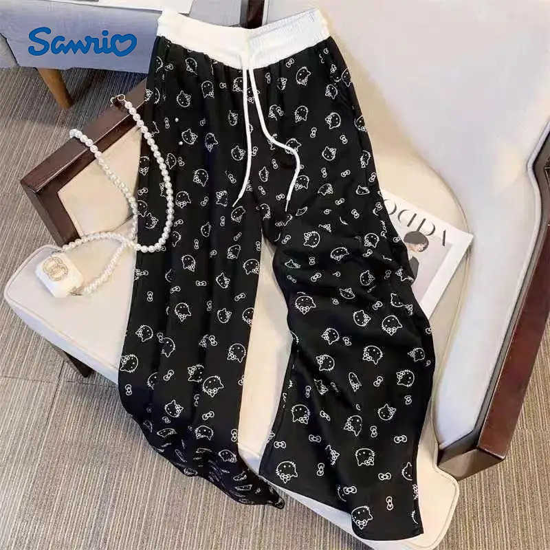 Sanrio Hello Kitty Wide Leg Pants Kawaii Palazzo Pants Anime Cartoon Comfortable Thin Elastic Waistband Cute Girl Home Clothes L250925