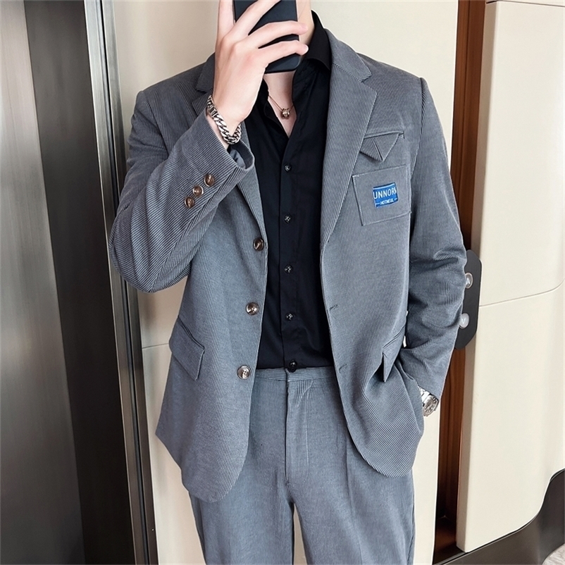 Men's Suits Blazers Men 2PCS Suits Sets Jacket Pant Streetwear Fashion Loose Casual 3D Stripes Suits Blazer Coat Trousers Hip Hop Dance Clothing 