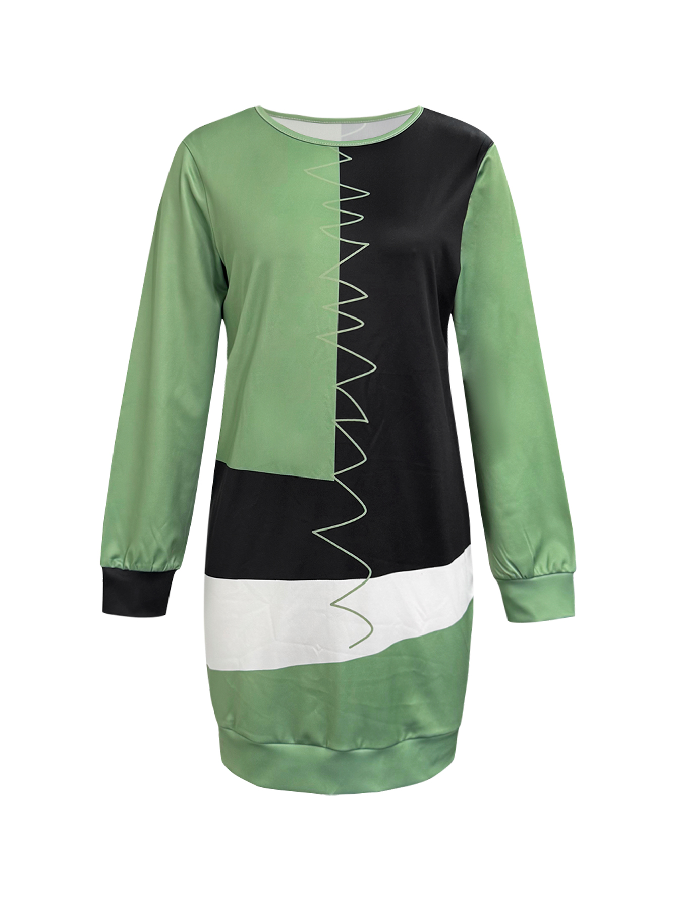 Green Color - Blocking Straight - Tube Long - Sleeve Elegant Dress for Women -CF52908