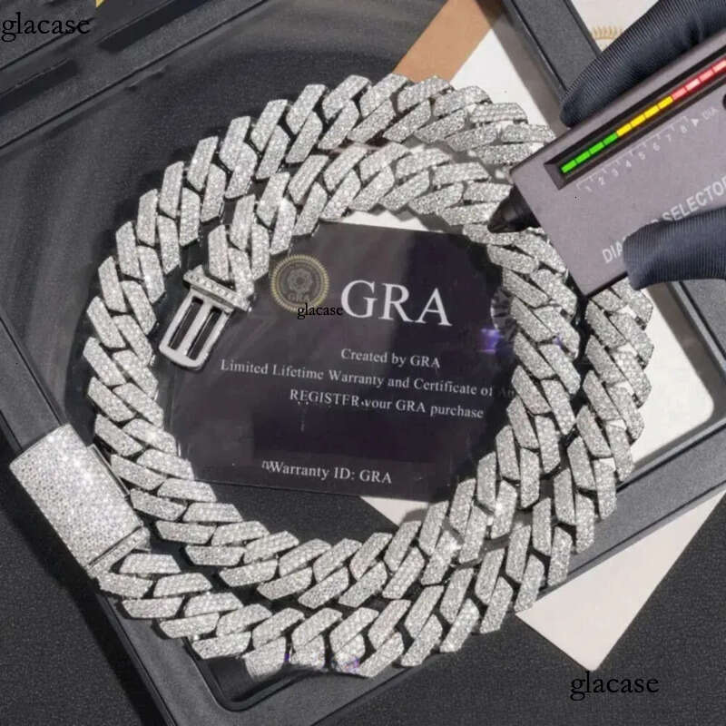 14mm 18-24inch Fine Jewelry Ice Out Flashing Mossanite Dia Necklace Sterg Sier VVS Moissanite k Cuban Chain Bracelet sets