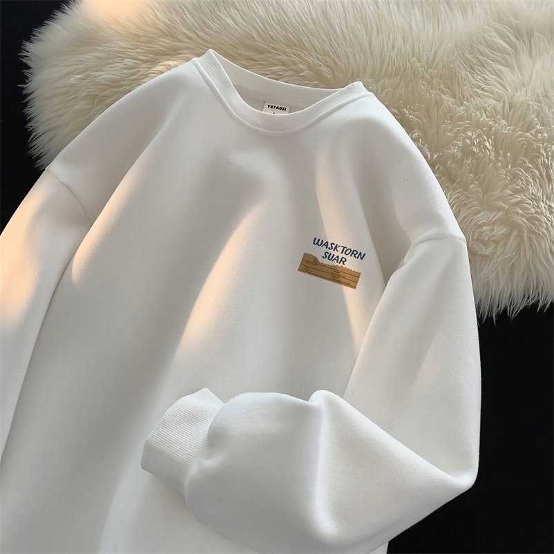 Mens sportswear solid color letter printing casual O-neck fashionable oversized street clothing winter autumn mens clothing 241216