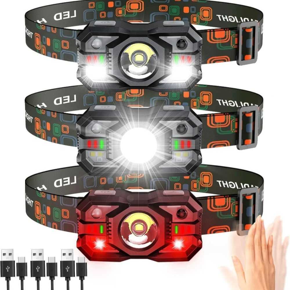 Rechargeable Headlamp Motion Sensor LED Headlight Red Light Super Bright Fishing Light Head Flashlight Camping Outdoor Head Lamp J250925