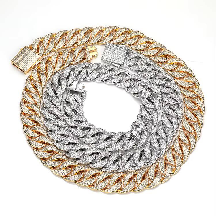 JWY New Customized Trend Mens Jewelry 18mm Iced Out Cuban Link Chain Necklace Gold Plated Brass with Moissanite Charm