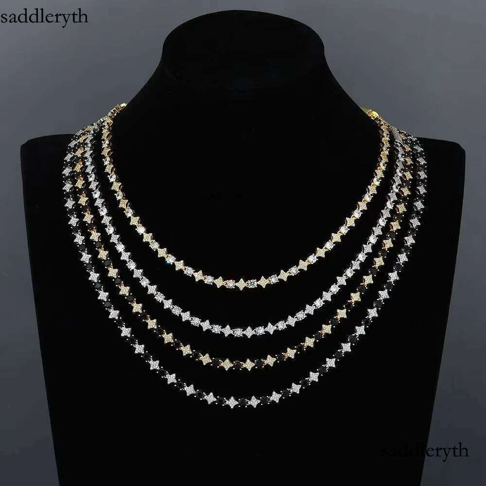 NUOYA Hiphop Custom Star Shape Round Cut Shiny VVS Moissanite 6mm Sterling Sier Tennis Chain Women's Fine Jewelry 68