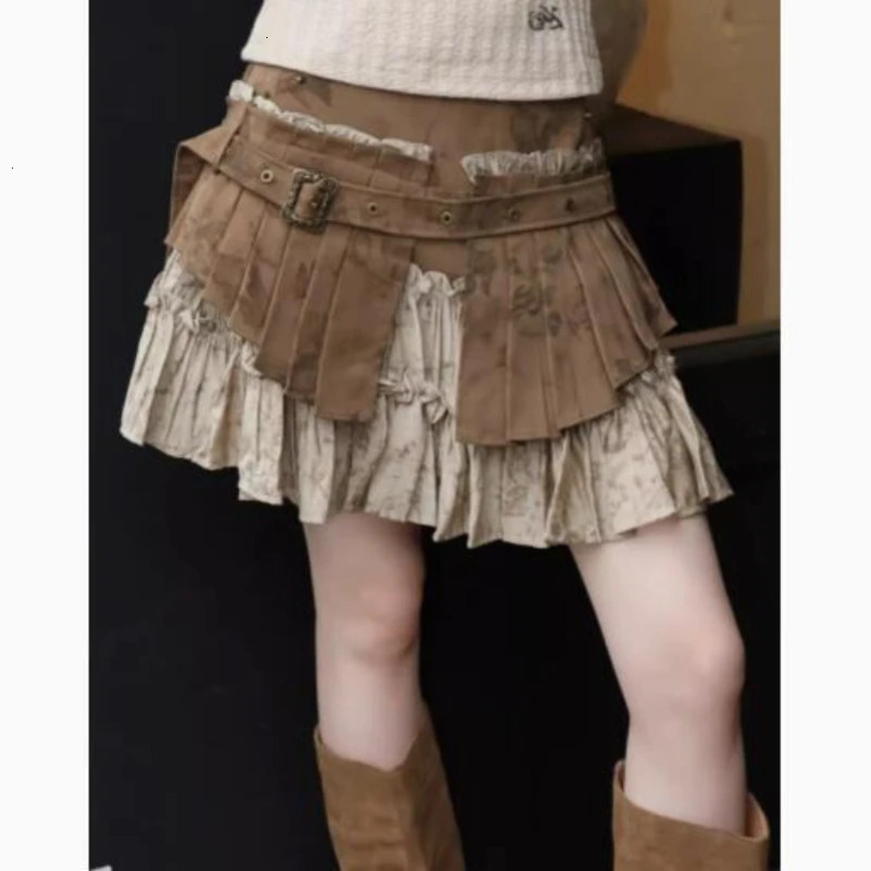 wilderness style street fashion retro heavy industry embossed two-piece pleated womens Gothic skirt 250402