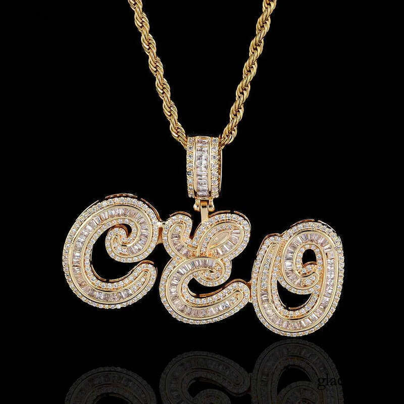 Hip Hop Cursive A-Z Custom Name Pendant Necklaces TopBling 5A T Zircon Women Men Jewelry
