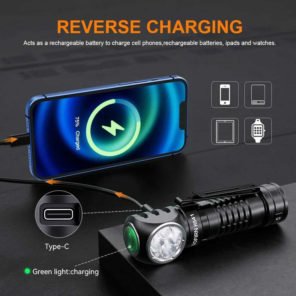 SOFIRN HS41 HEADlamp 4000lm 21700 USB C RechargeabLE with SST20 LED Torch Indicator with Tail Flashlight J2509251