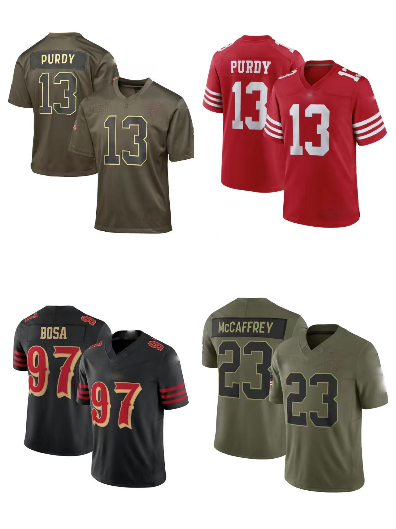 Season 2025 49 New Models Nick Bosa 97Christian McCaffrey23 George Kittle85 Kyle Juszczyk44 Brock Purdy13 Fred Warner 54 Trent Williams 71 Football je