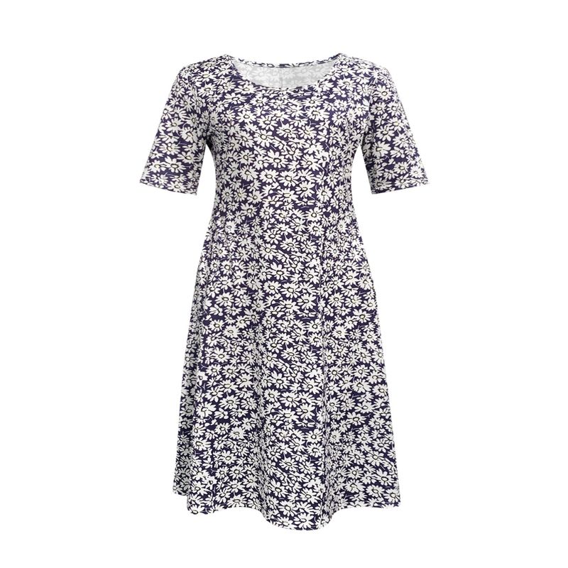 Women's Autumn New Floral Printed Midi Dress Milk Silk Casual Versatile Half - Sleeve Dress-YL25258