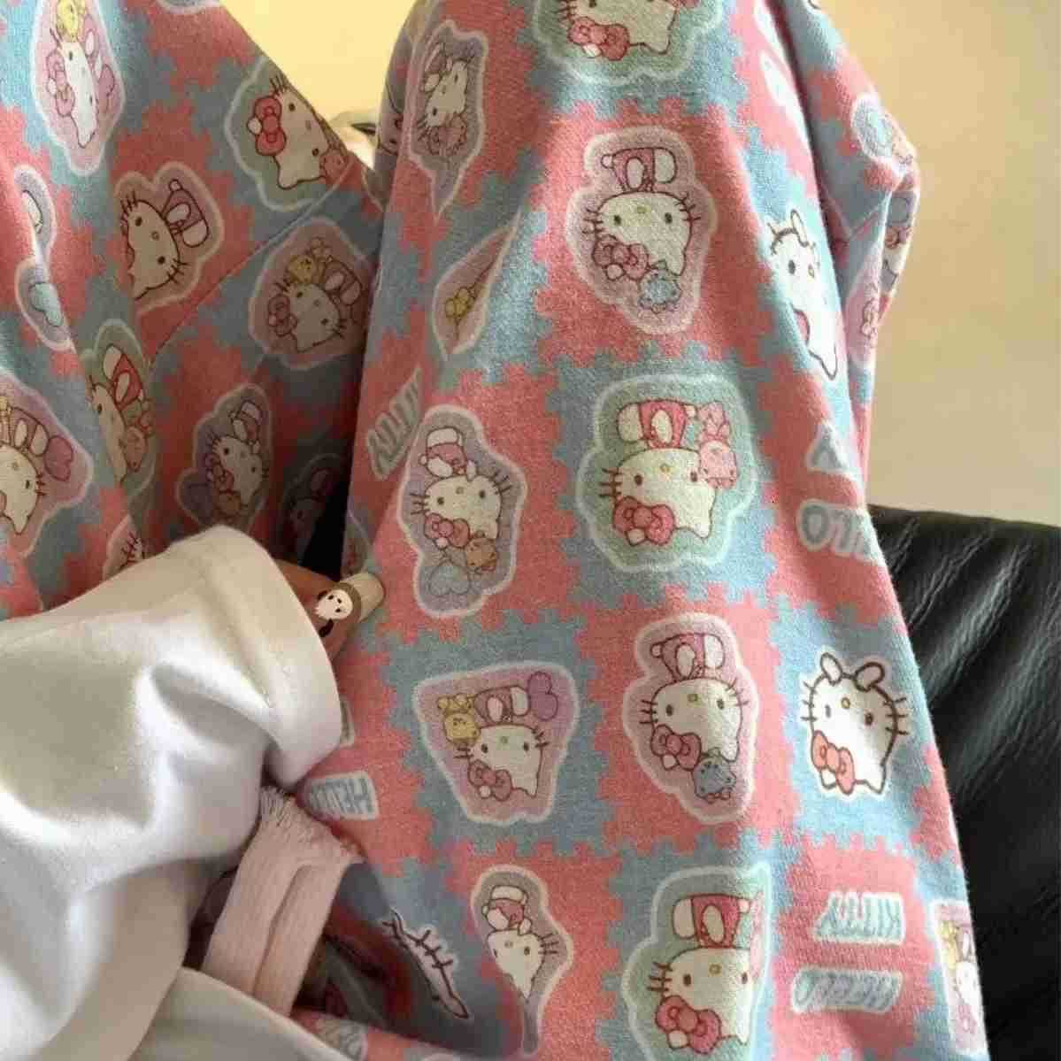 Sanrio Hello Kitty Pajama Pants WomenS Spring Summer Trousers Walk Pants Pink Cartoon Loose Home Pajamas Versatile Home Pants L250925