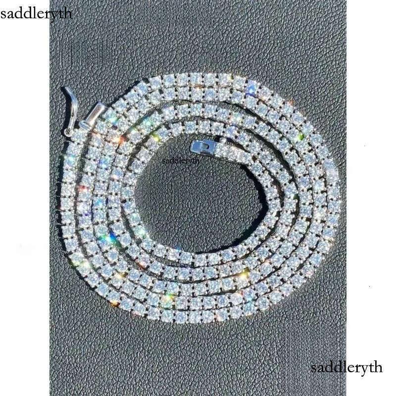Rinntin SMN Premium Iced Crystal Tennis Moissanite Necklace Chain VVS Clarity 14kt Sterg Sier 7-24 Inch Mossanite Jewelry 31