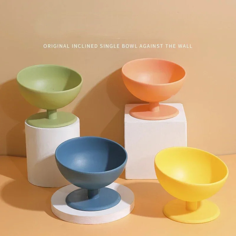 Cat bowl tilted design high foot anti excessive neck protection food grade feeding tray large capacity small dog feeder 250414