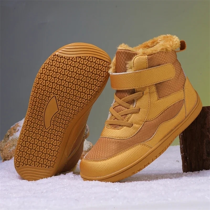 Kids Barefoot Snow Boots Wide Toe Winter Insulated Waterproof Fur Lined Shoes for Boys Girls Cold Weather Outdoor Sneakers 241106
