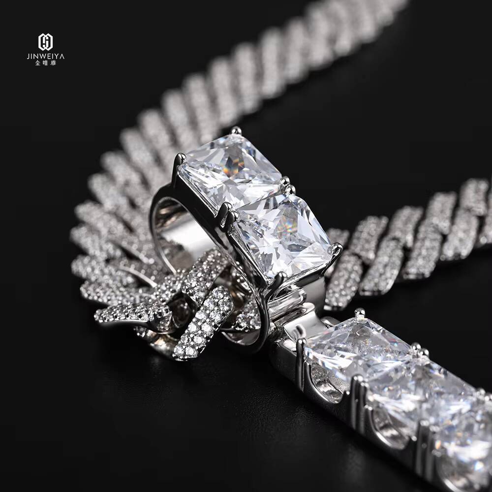 JWY Customized Trend Gold Plated Cross Pendant Necklace Icy Moissanite Link Chain for Men and Women Tennis Cross Pendant Style