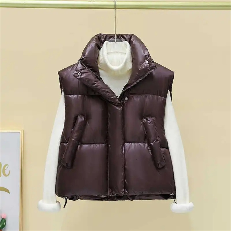 Trendy Stand Up Collar Short Cotton Jacket Vest Korean Version Fashionable No Wash Solid Color Versatile Vest Jacket 241205